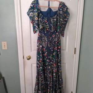 Alice + Olivia Long Embroidered Floral Dress